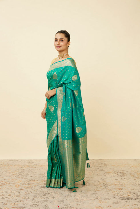 Mohey Turquoise Green Saree with Peacock Patterns
