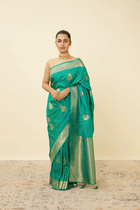 Mohey Turquoise Green Saree with Peacock Patterns