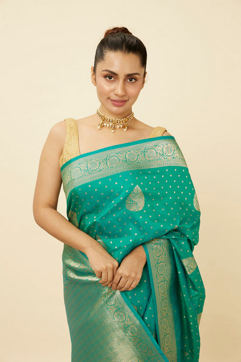 Mohey Turquoise Green Saree with Peacock Patterns