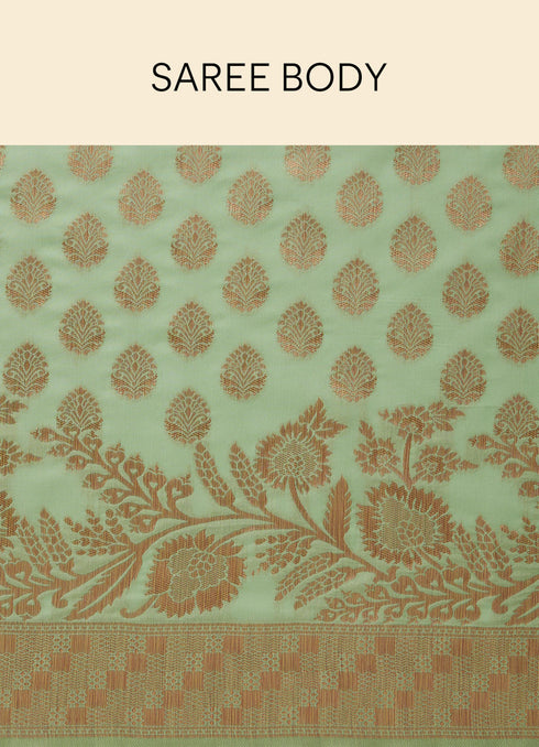 Mohey Pista Green Floral Zari Work Saree