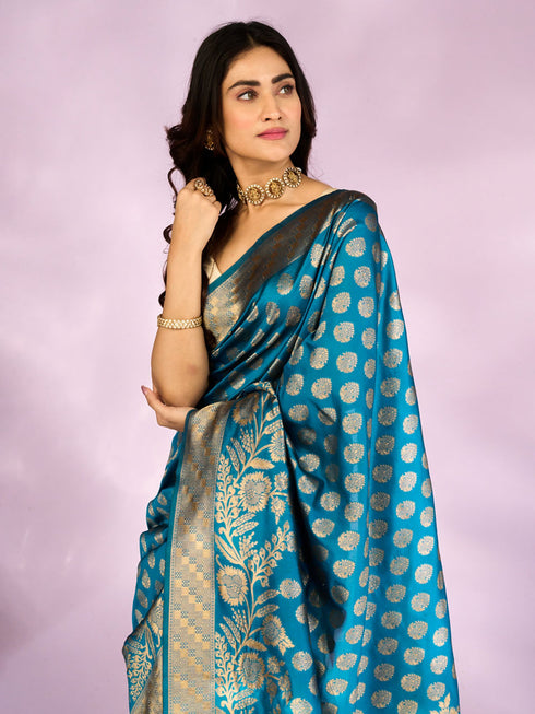 Mohey Elegant Cerulean Blue Tradition Saree