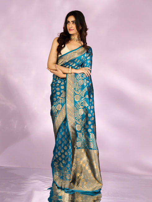 Mohey Elegant Cerulean Blue Tradition Saree