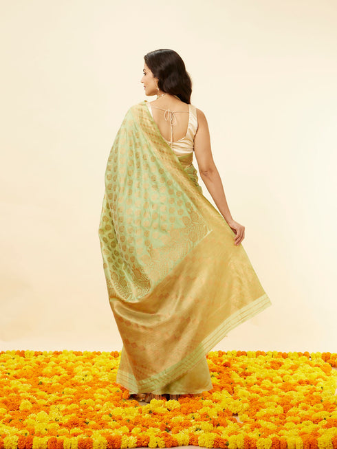 Mohey Pista Green Floral Zari Work Saree