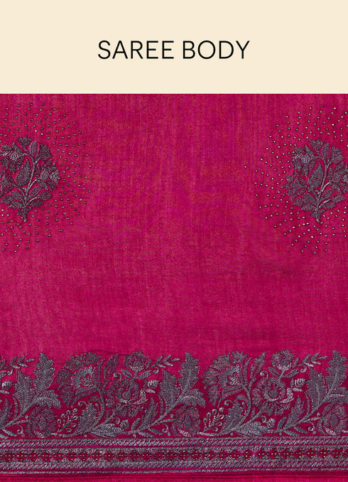 Mohey Rouge Red Stone Work Saree with Floral Patterns