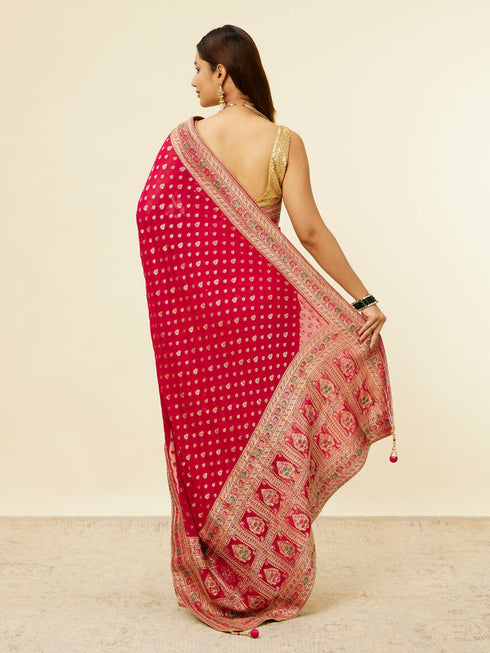 Mohey Rani Pink Buta Printed Sequinned Bridal Saree