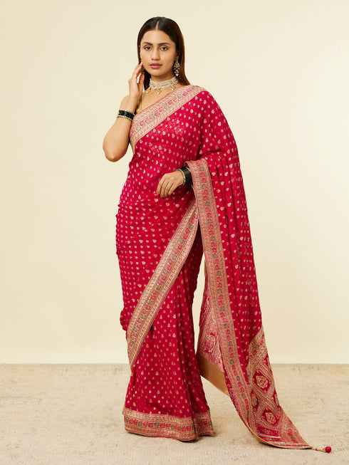 Mohey Rani Pink Buta Printed Sequinned Bridal Saree