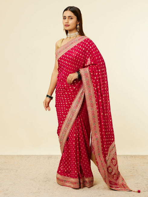 Mohey Rani Pink Buta Printed Sequinned Bridal Saree