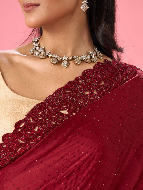 Mohey Maroon Splendor Satin Saree