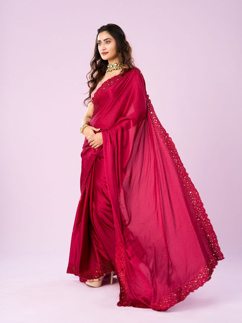Mohey Pink Satin Majesty Saree