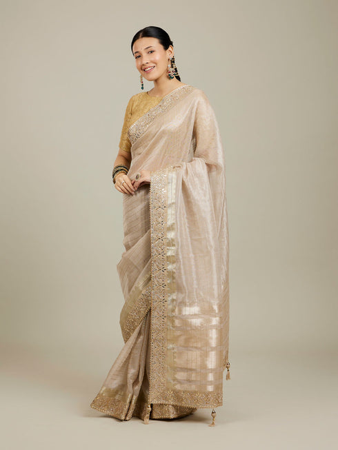 Mohey Rose Pink Fawn Sequinned Saree