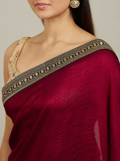 Mohey Rose Red Embroidered Border Saree