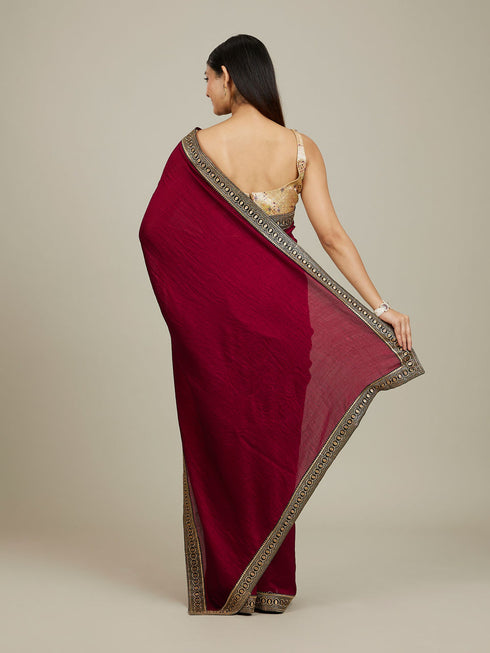 Mohey Rose Red Embroidered Border Saree