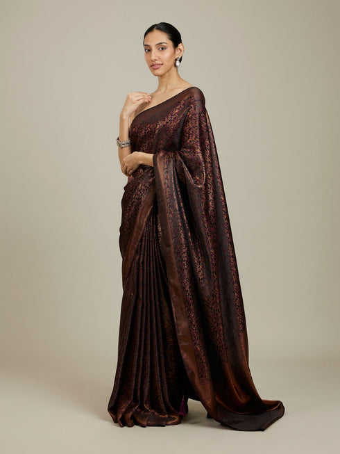 Mohey Windsor Wine Floral Patterned Saree