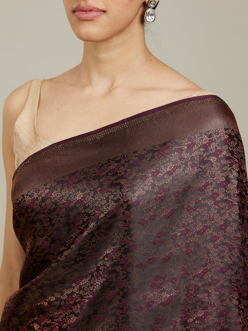 Mohey Windsor Wine Floral Patterned Saree