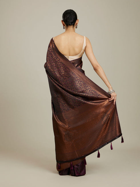Mohey Windsor Wine Floral Patterned Saree