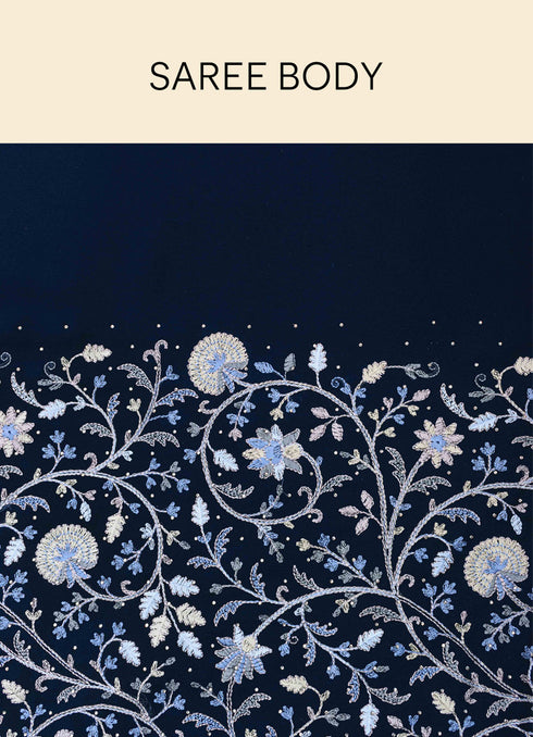 Mohey Indigo Blue Paisley Patterned Saree