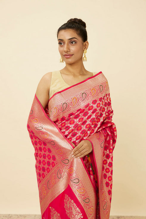 Mohey Ruby Pink Paisley Patterned Saree