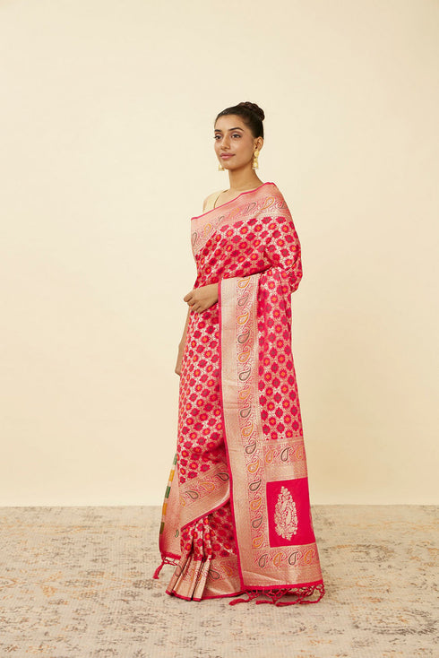 Mohey Ruby Pink Paisley Patterned Saree