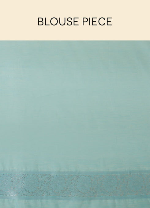 Mohey Aquamarine Blue Leaf Patterned Zari Work Saree