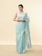 Mohey Aquamarine Blue Leaf Patterned Zari Work Saree
