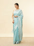 Mohey Aquamarine Blue Leaf Patterned Zari Work Saree