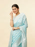 Mohey Aquamarine Blue Leaf Patterned Zari Work Saree