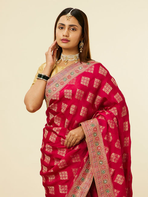 Mohey Rani Pink Buta Printed Bridal Saree
