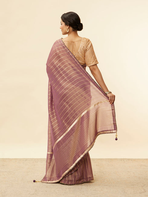 Mohey Mulberry Purple Zari Striped Saree