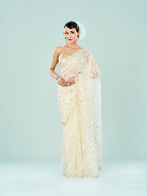 Mohey Cream Organza Splendor Saree