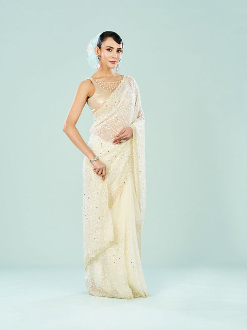 Mohey Cream Organza Splendor Saree