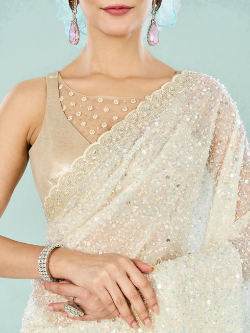 Mohey Cream Organza Splendor Saree