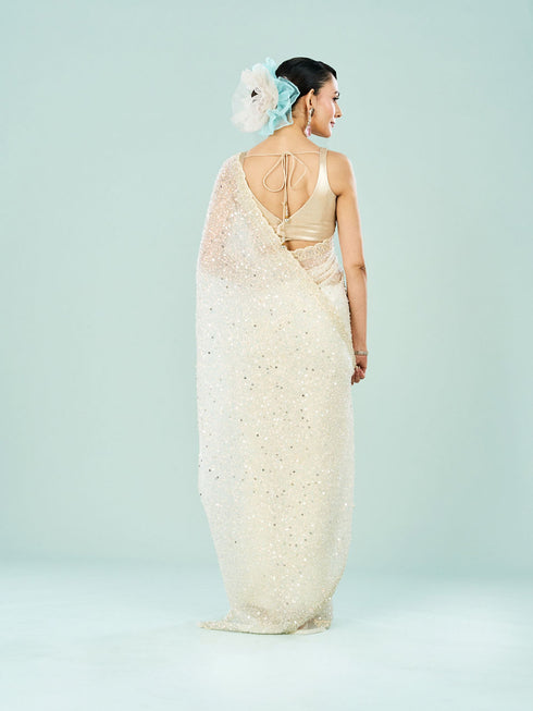 Mohey Cream Organza Splendor Saree
