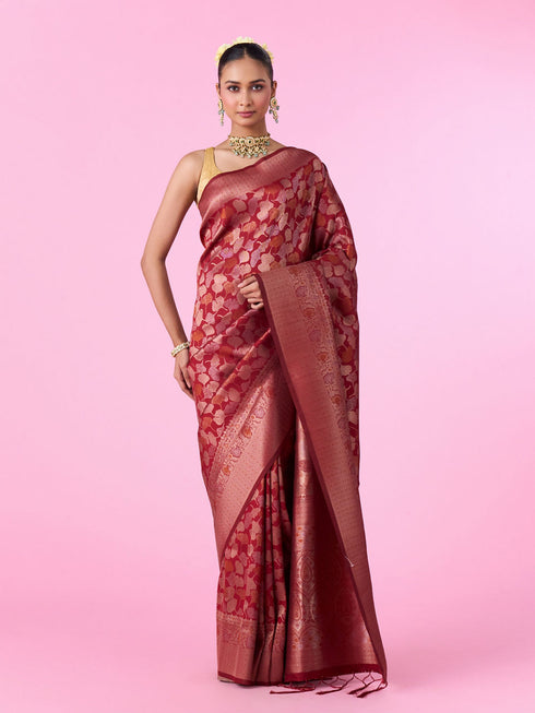 Mohey Elegant Maroon Banarasi Saree