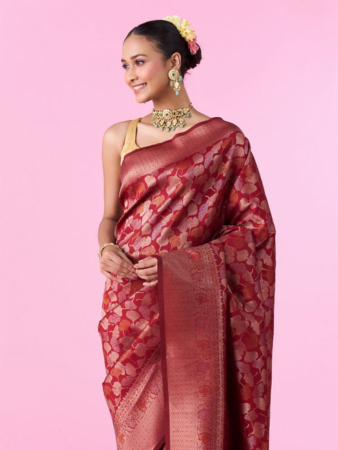 Mohey Elegant Maroon Banarasi Saree