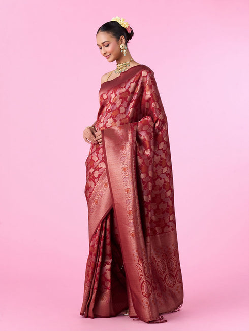 Mohey Elegant Maroon Banarasi Saree