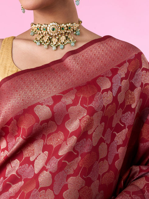 Mohey Elegant Maroon Banarasi Saree
