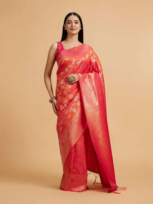 Mohey Orange Festive Radiance Saree