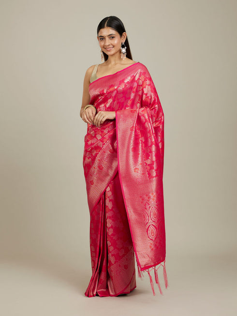 Mohey Rani Pink Lotus Leaf Patterned Saree