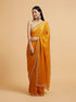Mohey Mustard Yellow Saree with Leaf Patterned Border & Rhinestone Work