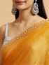 Mohey Mustard Yellow Saree with Leaf Patterned Border & Rhinestone Work