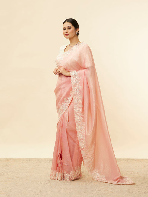 Mohey Conch Shell Pink Floral Bordered Saree