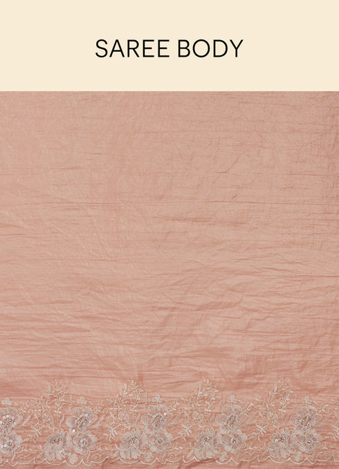 Mohey Conch Shell Pink Floral Bordered Saree
