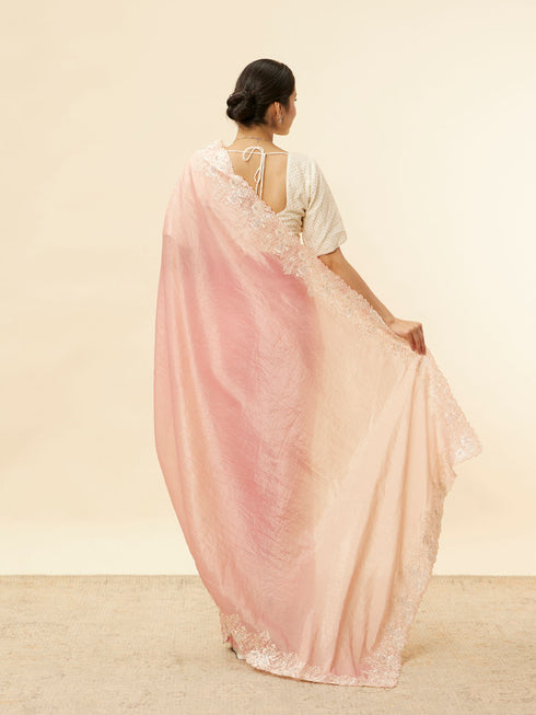 Mohey Conch Shell Pink Floral Bordered Saree