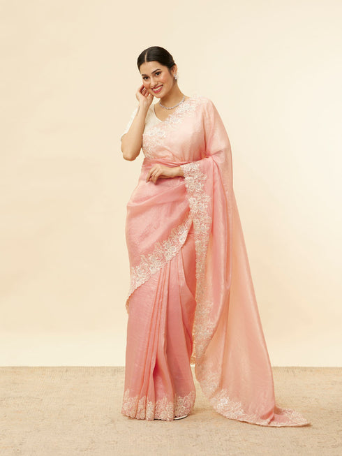 Mohey Conch Shell Pink Floral Bordered Saree