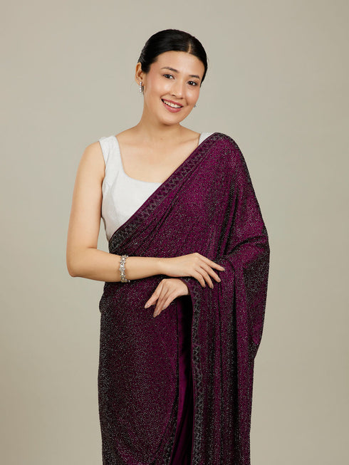 Mohey Windsor Wine Stone Embellished Saree