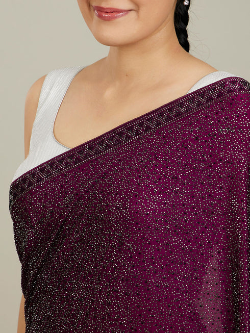 Mohey Windsor Wine Stone Embellished Saree