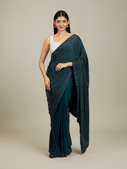 Mohey Teal Blue Stone Embellished Saree