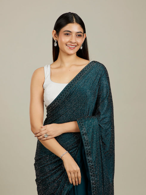 Mohey Teal Blue Stone Embellished Saree