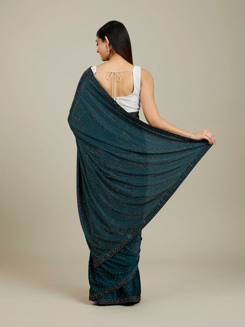 Mohey Teal Blue Stone Embellished Saree