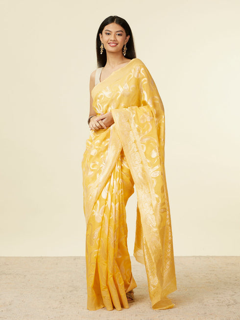 Mohey Sunshine Yellow Floral Zari work Saree